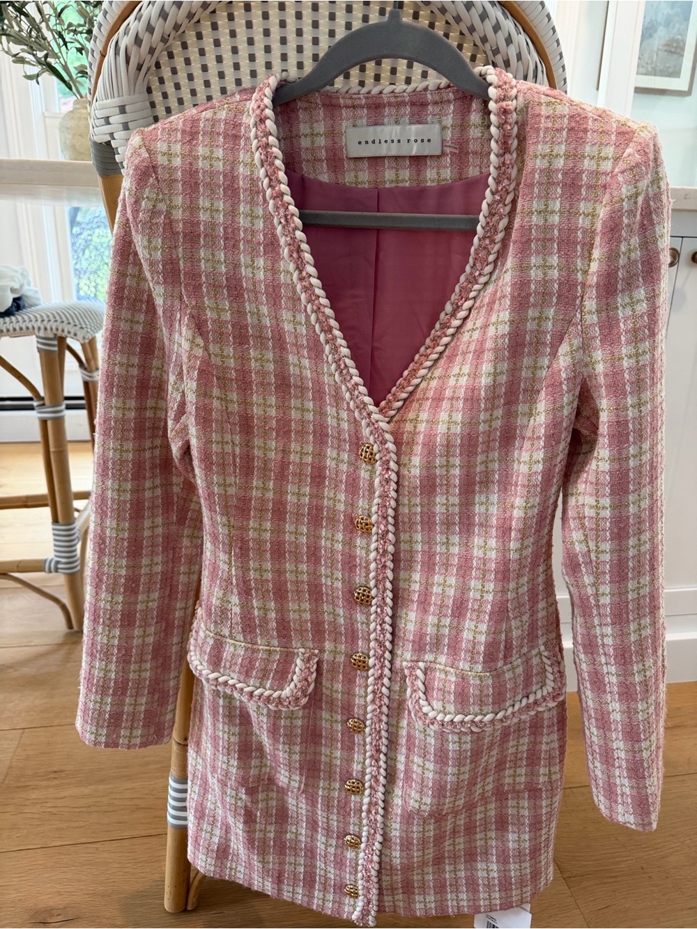 NWT Endless Rose Pink & Cream Plaid Tweed Mini Dress